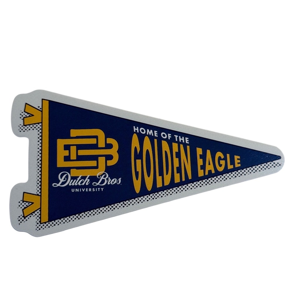 Dutch Bros University Golden Eagle Pennant Sticker Blue Yellow 2026 Release